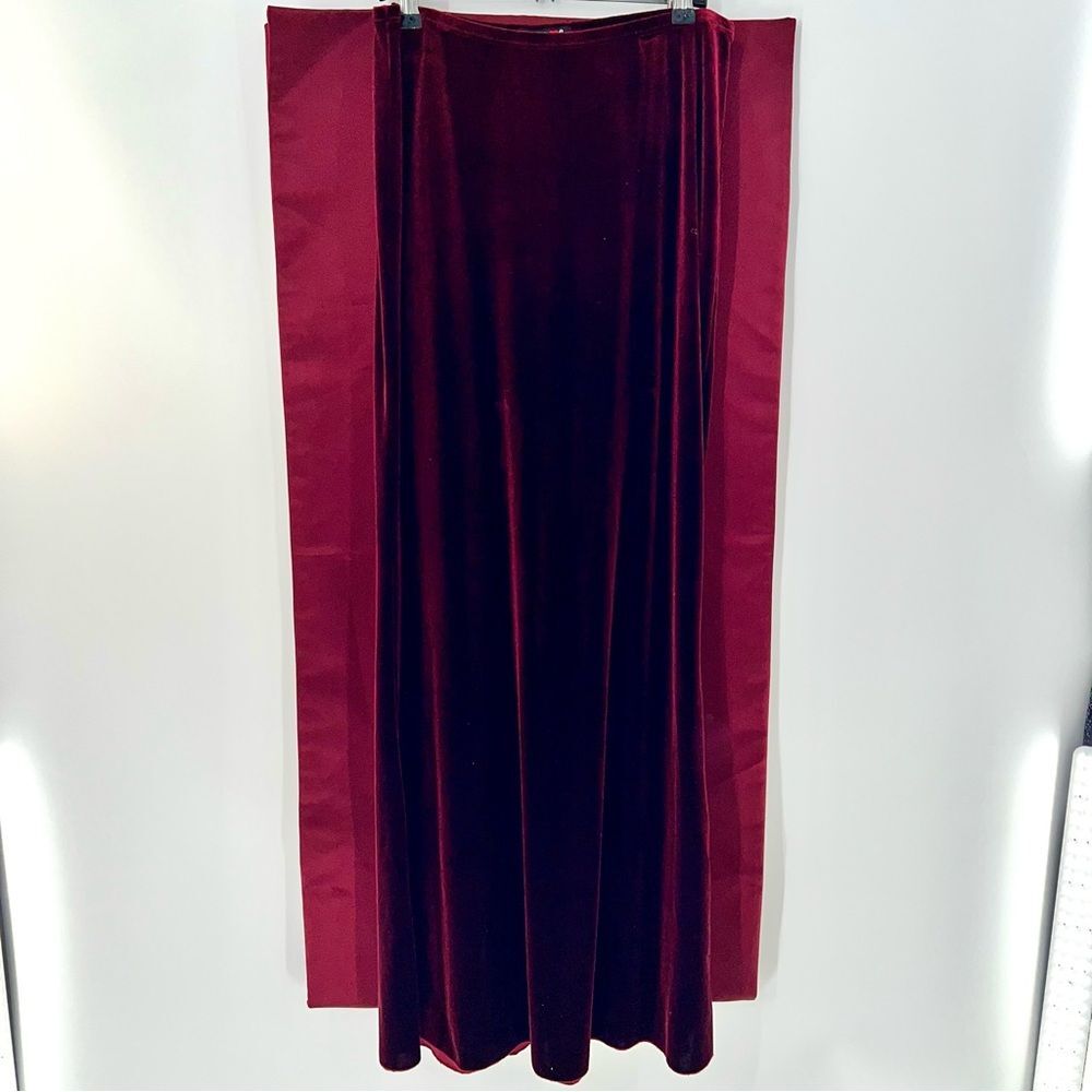 One Heart Elegant Velvet Burgundy Maxi Skirt w/Burgundy Long Satin Wrap-Size S